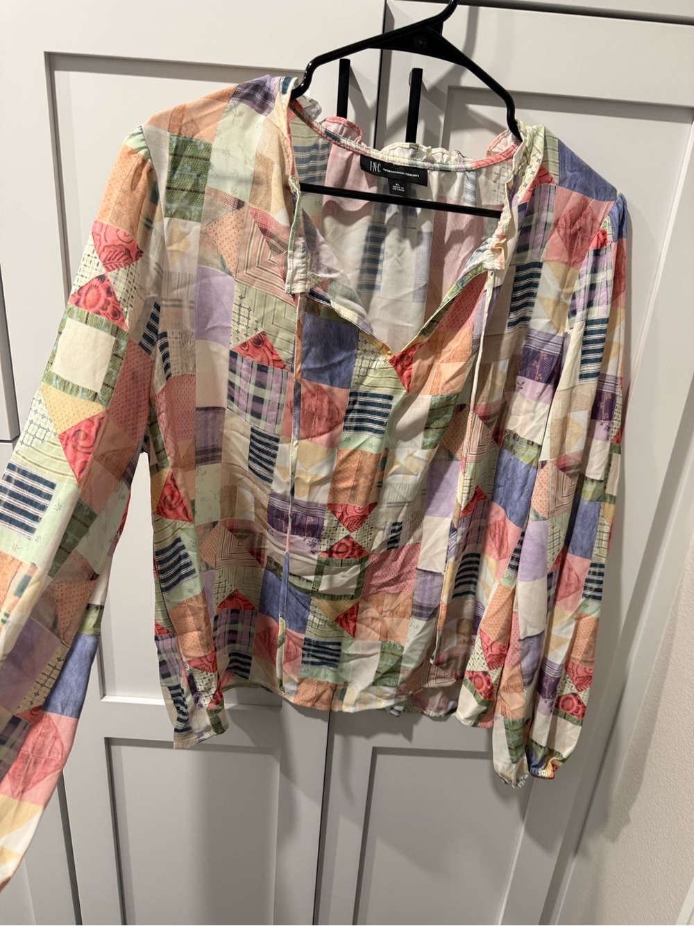 INC International Concepts Pastel Patchwork Button-Front Blouse